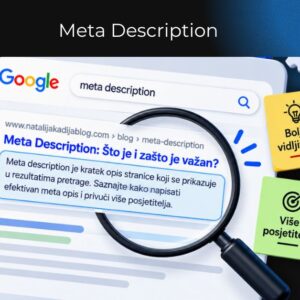 Ilustracija Google rezultata pretraživanja s istaknutim meta opisom stranice