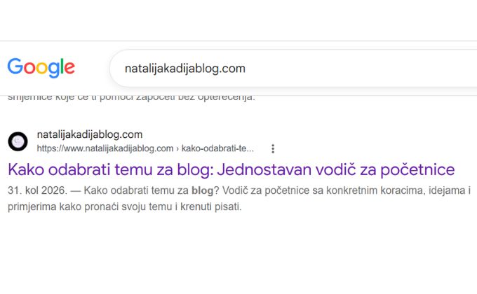 Primjer naslova i opisa rezultata u Google pretraživanju